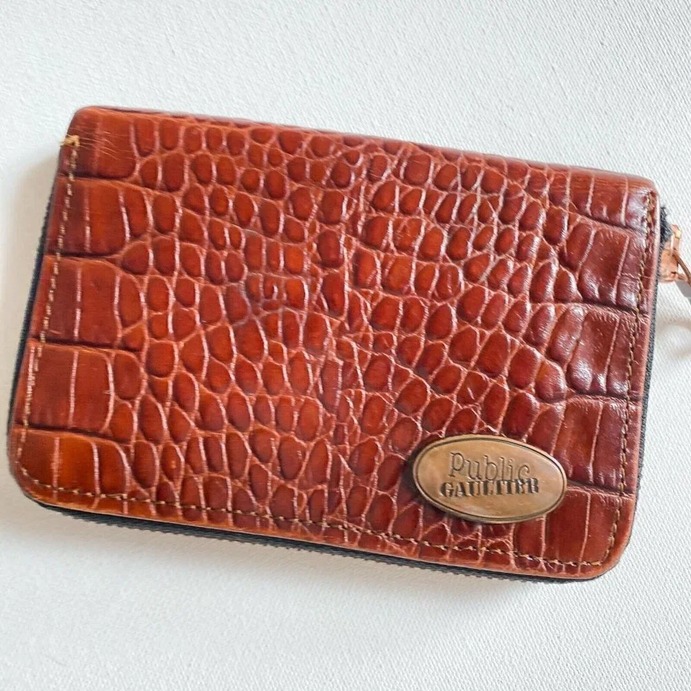 Vintage Jean Paul Goulthier Croc Skin Embossed Brown Zip Around Square Wallet